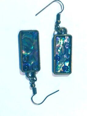 Blue Abalone Shell Amethyst Earrings Handmade Dangle Boho Gift